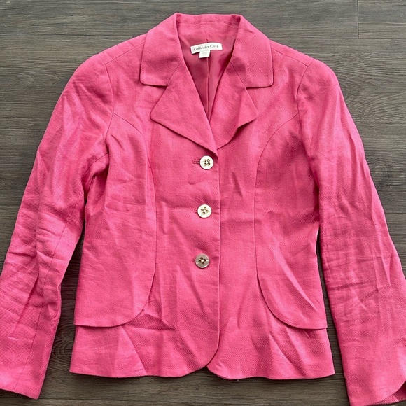 Coldwater Creek Petites Linen Blazer with Tulip Bracelet Sleeves Pink - Picture 3 of 9